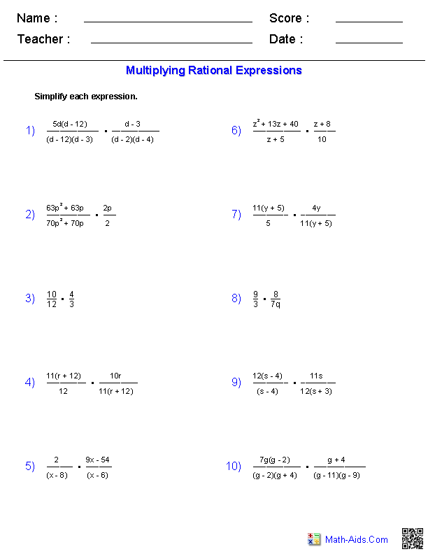 Dividing Radical Expressions Worksheet