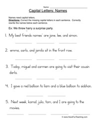 Capital Letter Sentences Worksheet