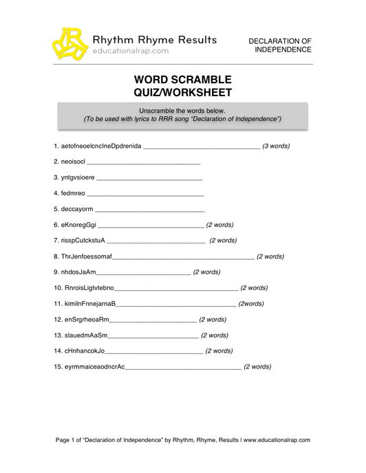 Declaration Of Independence In Plain English Worksheet Answers