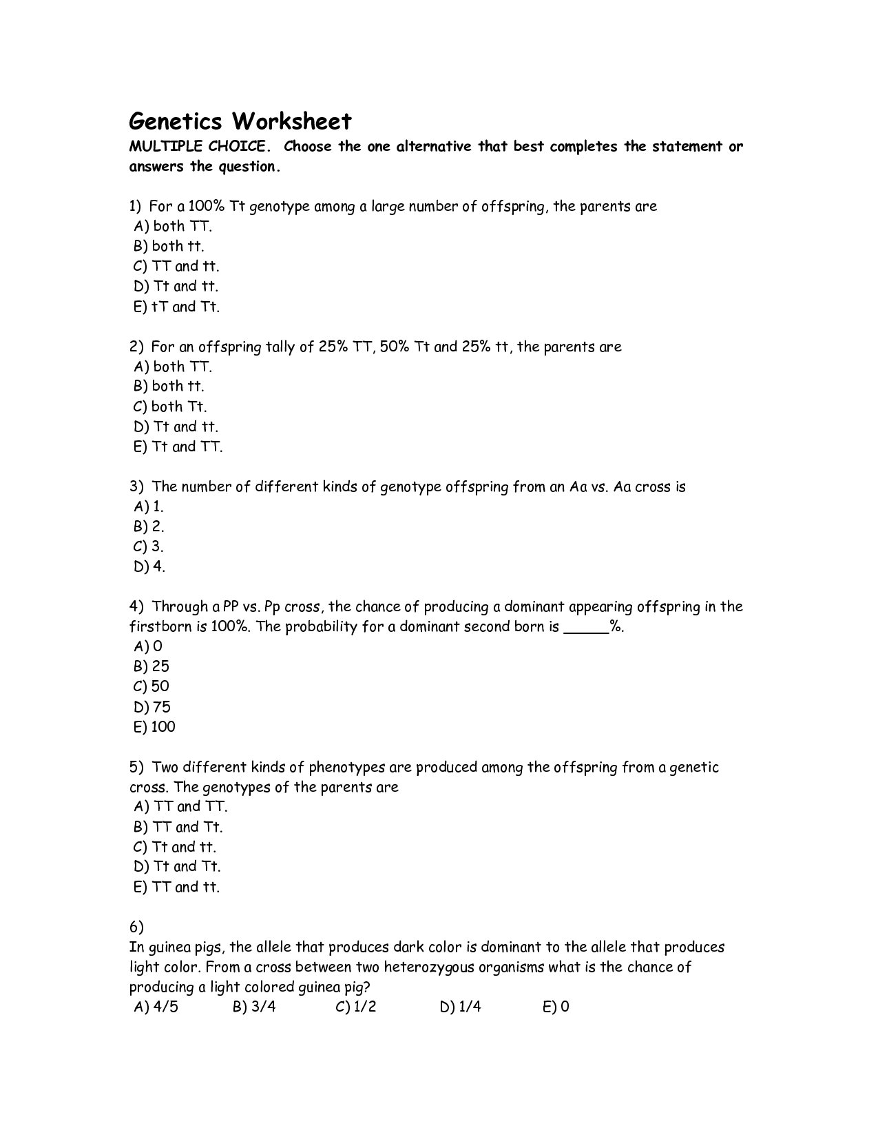 Genetic Mutations Worksheet Answer Key