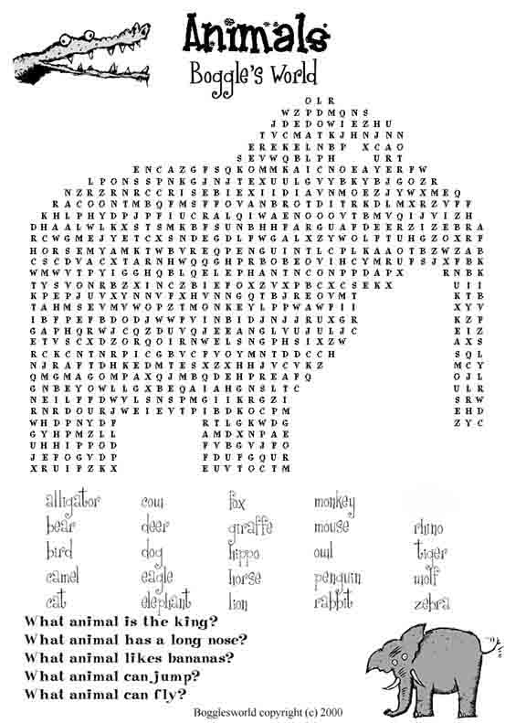 Hard Animal Word Searches