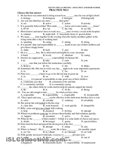 High School English Grammar Worksheets