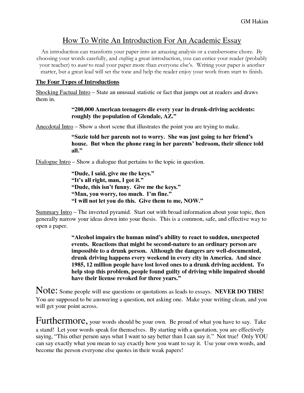 essay introduction worksheets