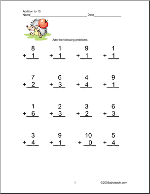 Kindergarten Addition Worksheets Plus 1