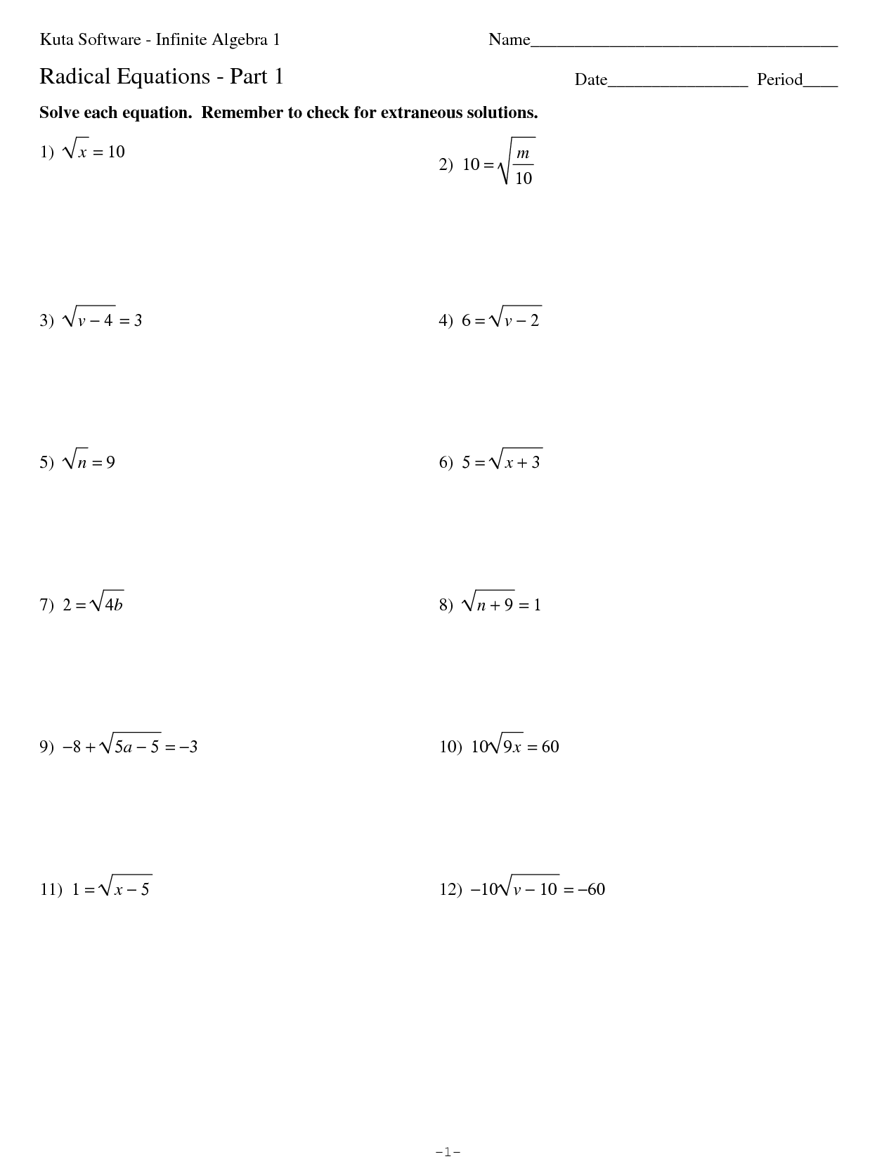 17 Best Images of Algebra 1 Radicals Worksheet - 7th Grade Algebra