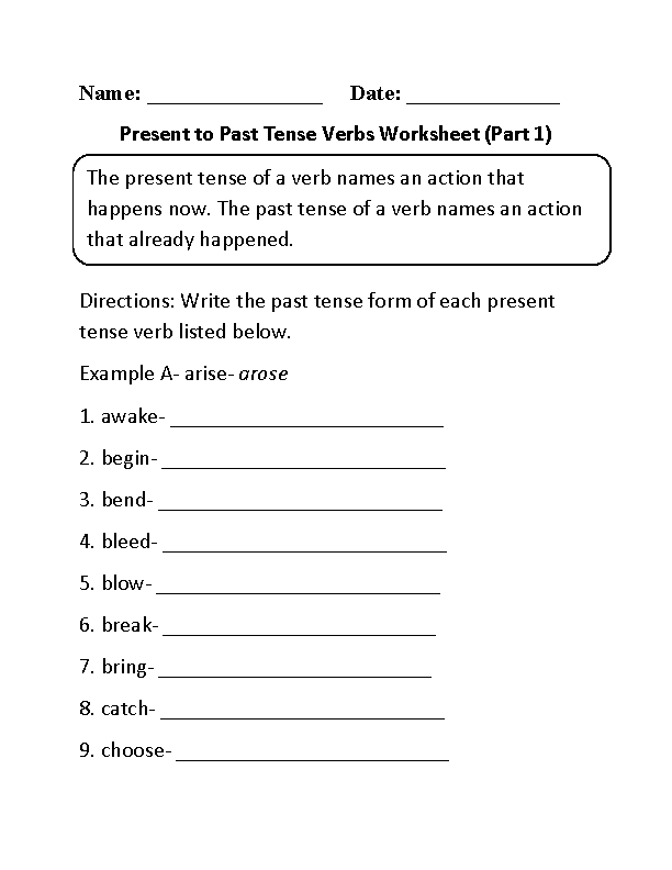 Past Tense Of Verb Worksheet