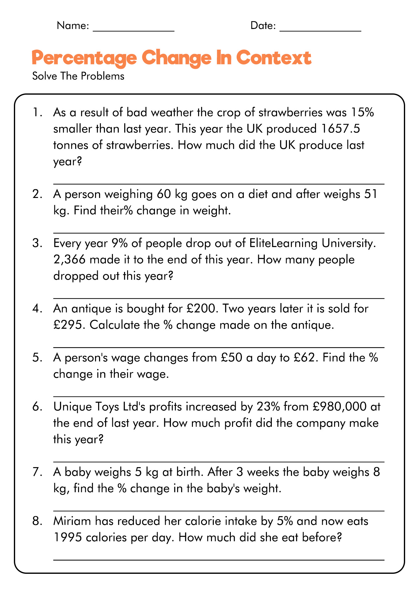 percentage-change-worksheet