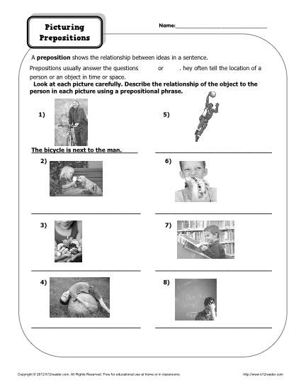 Prepositions Worksheets 4th Grade