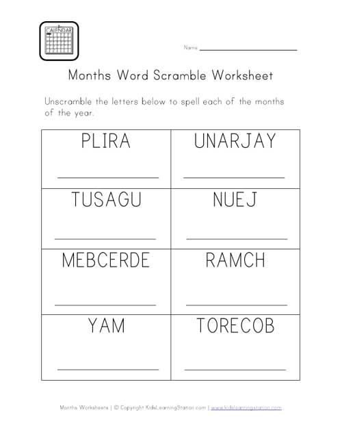 Printable Spanish Worksheets Months of the Year