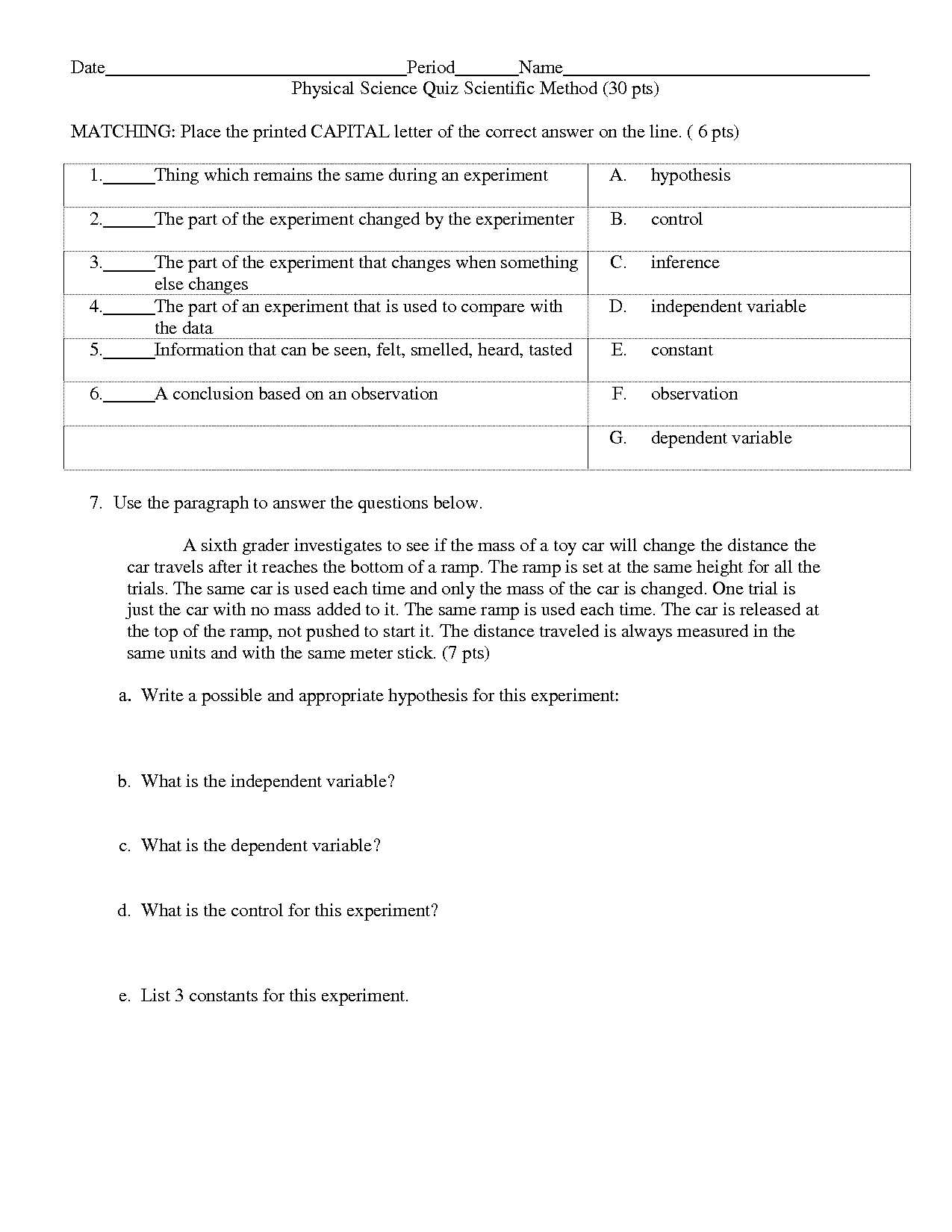 Scientific Method Examples Worksheet