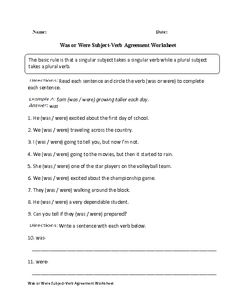 Subject Verb Agreement Worksheets High School