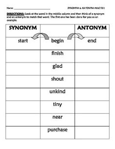 Synonym and Antonym Activities
