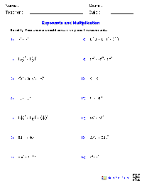 Multiplication Exponents Worksheet Answers