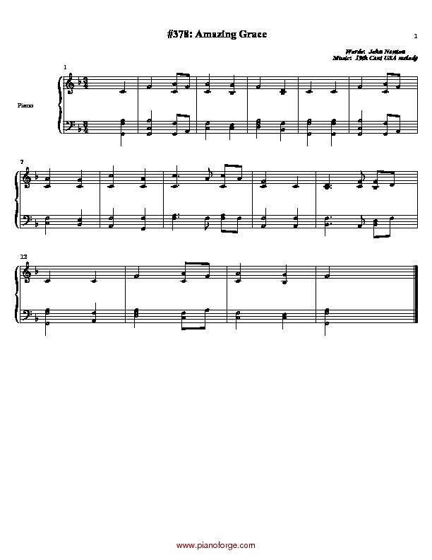 Amazing Grace Piano Sheet Music PDF