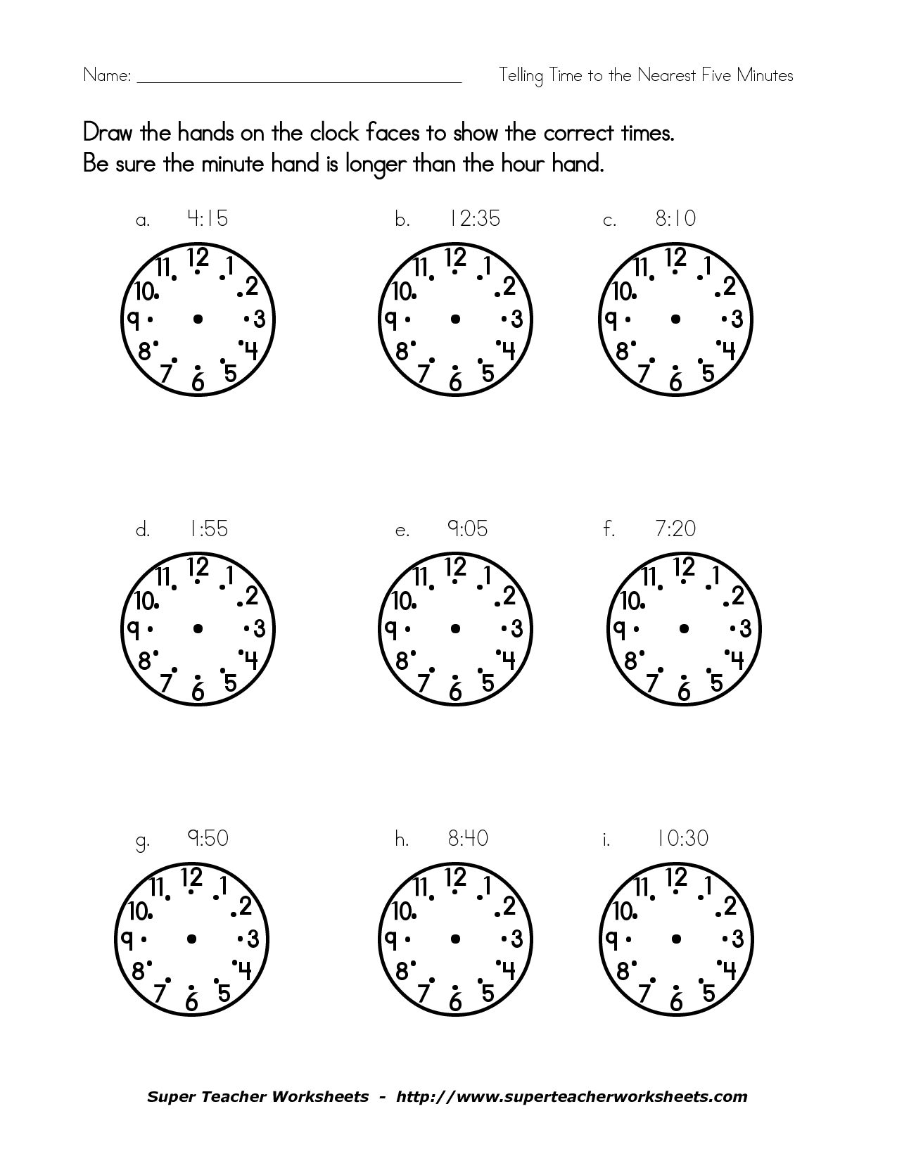 Analog Clock Face Worksheet