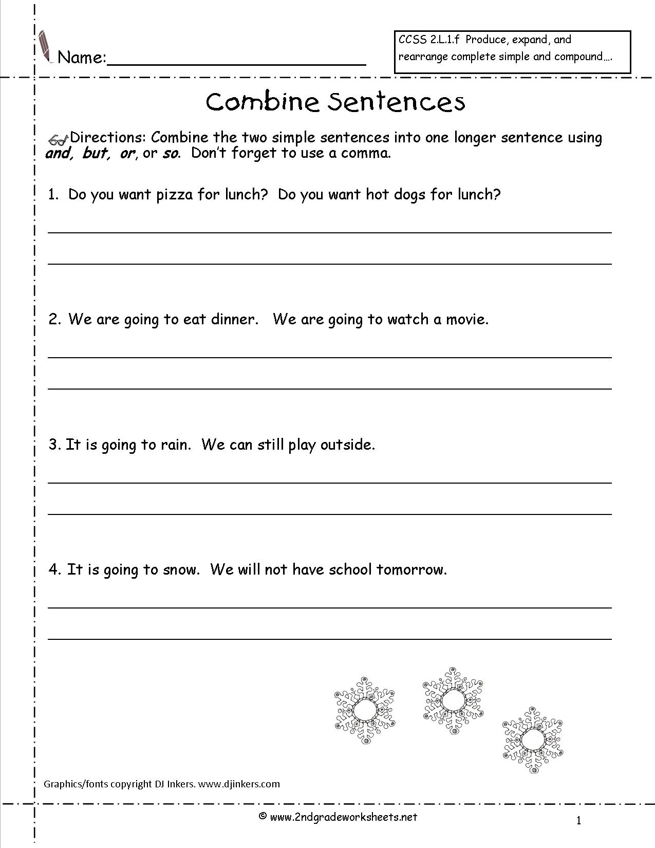 Combining Sentences Worksheets Second Grade