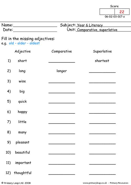 Comparative Superlative Worksheet
