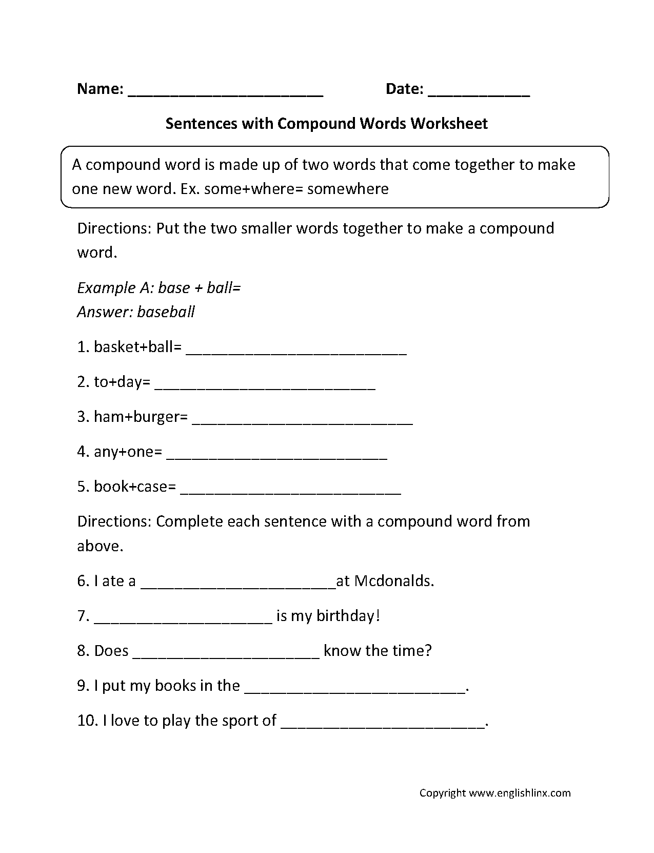 Grade 3 Compound Sentences Worksheet