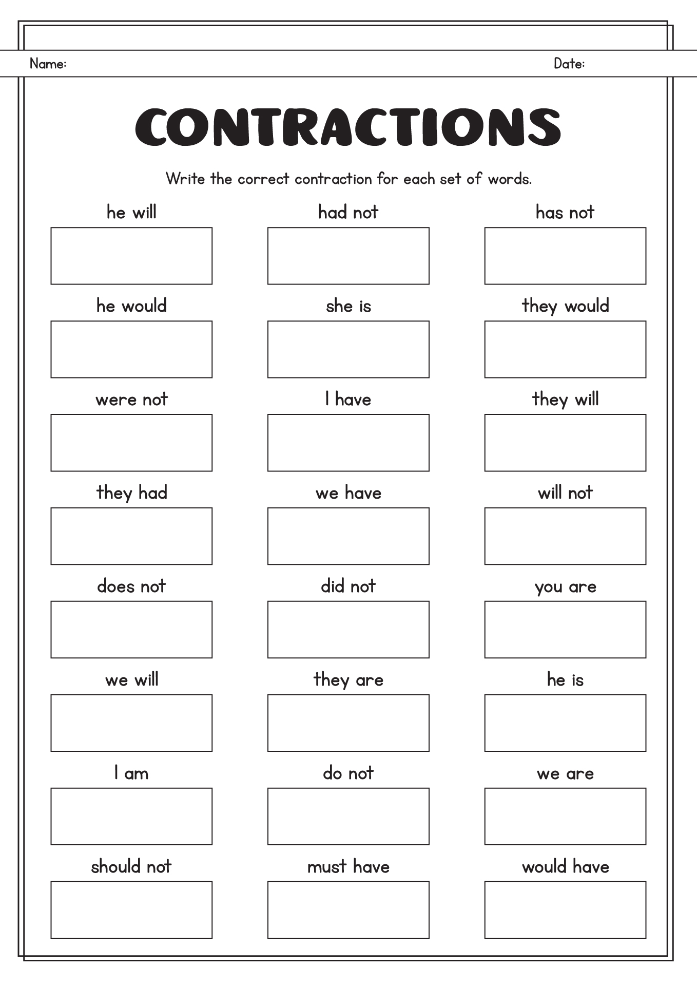 second-grade-contractions-worksheet