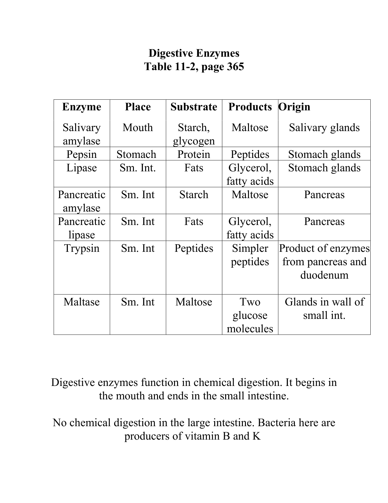 12 Best Images of Digestive Enzyme Worksheet - Digestive Enzymes Table