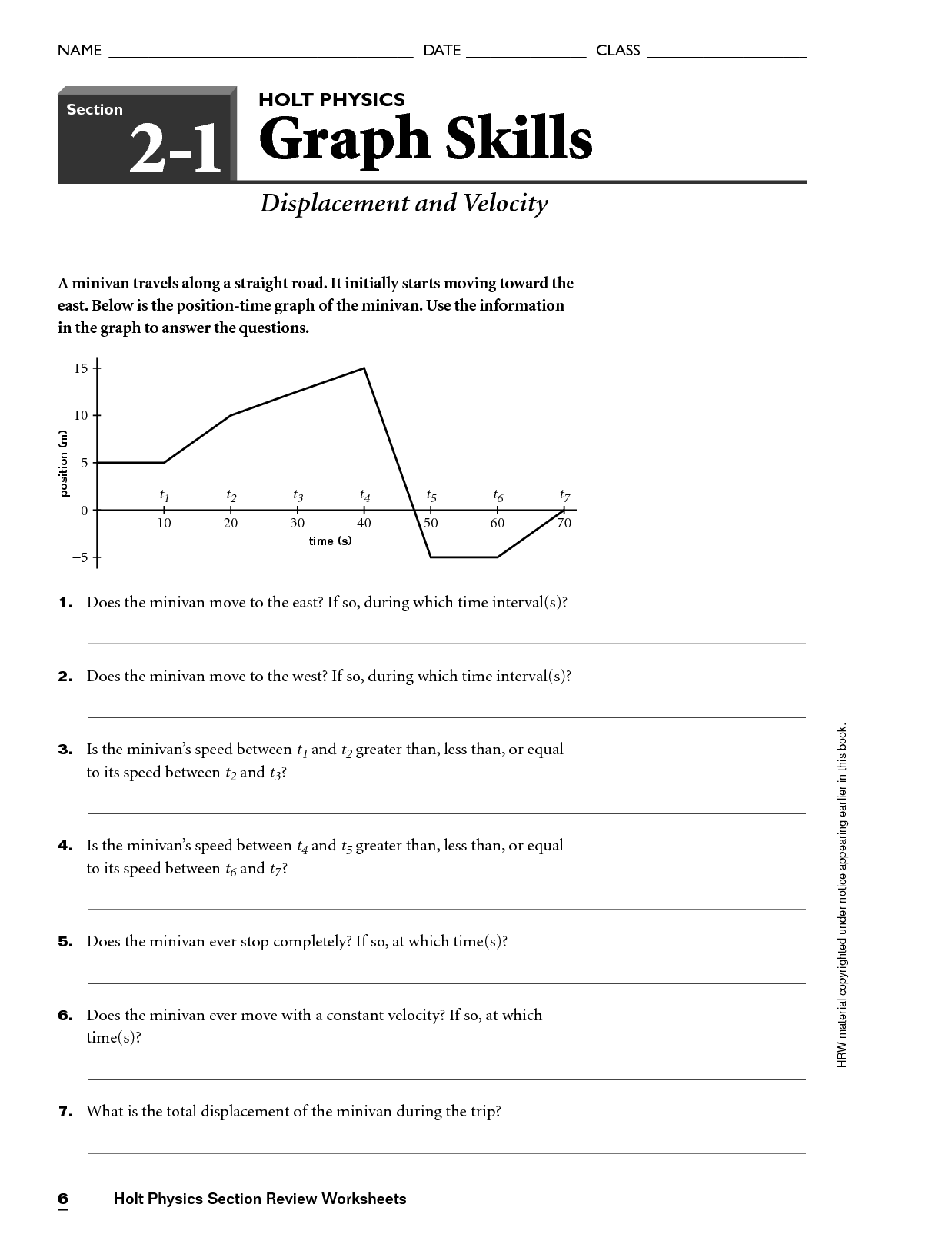 Displacement And Velocity Worksheet