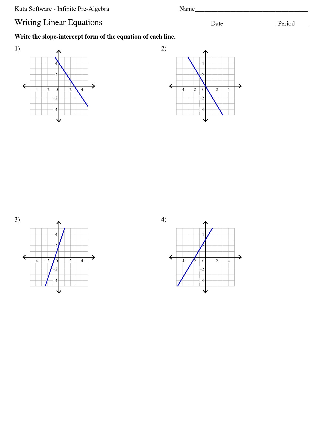 Algebra 1 Point Slope Form Worksheet Key - writing equations in slope