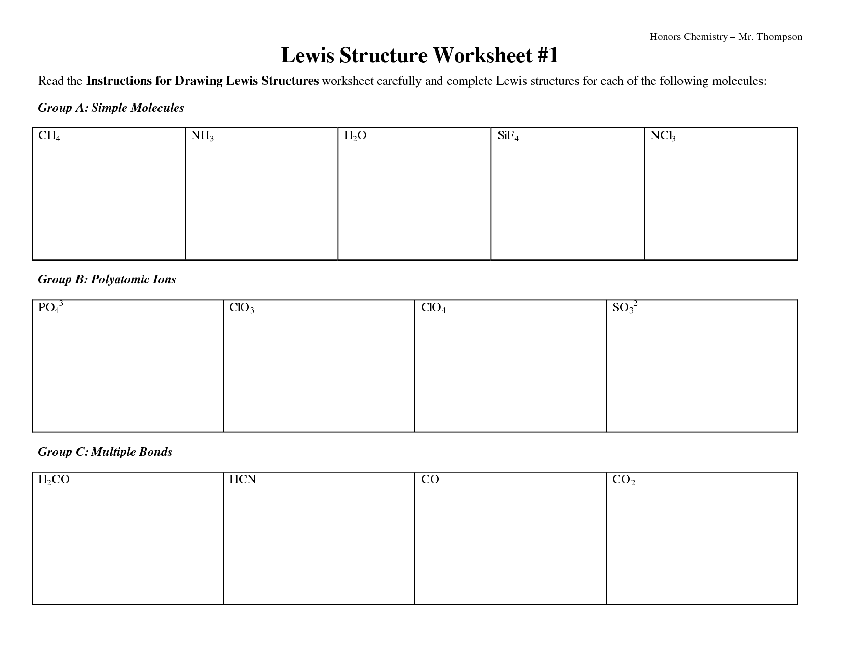 Lewis Dot Structure Worksheet
