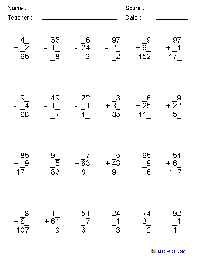 Addition and Subtraction Mixed Number Worksheet