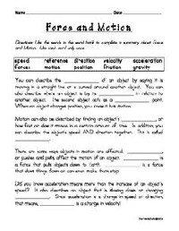 Science Force and Motion Worksheets