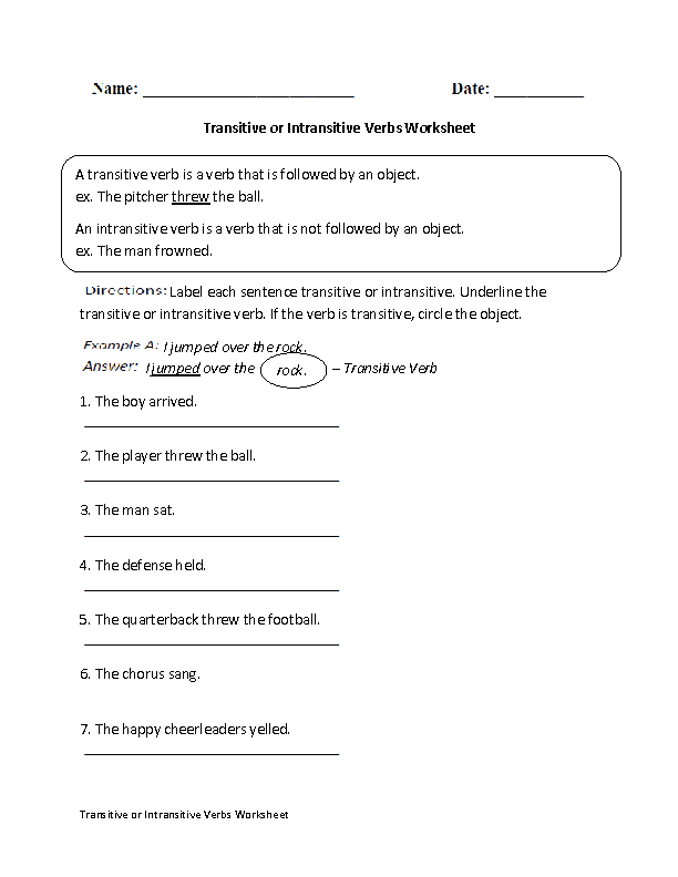 Free Printable Worksheets For Transitive And Intransitive Verbs