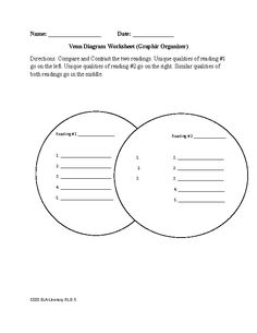 Venn Diagram Worksheet 8th Grade Literature