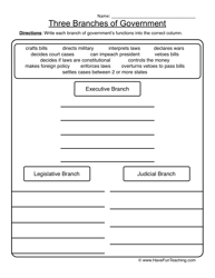Worksheets On Three Branches of Government