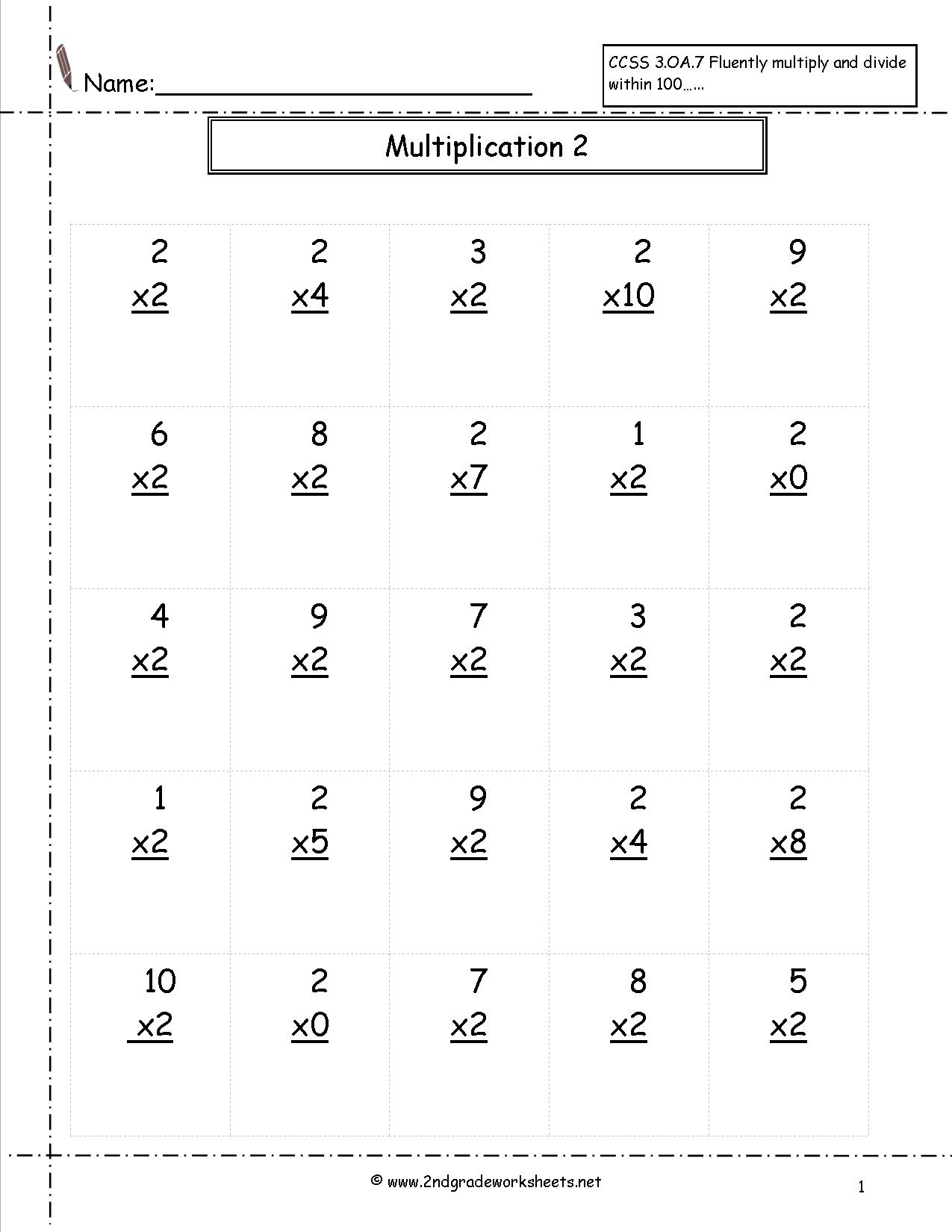 3 by 2 Multiplication Worksheets