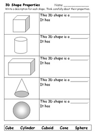 3D Shapes Worksheet First Grade