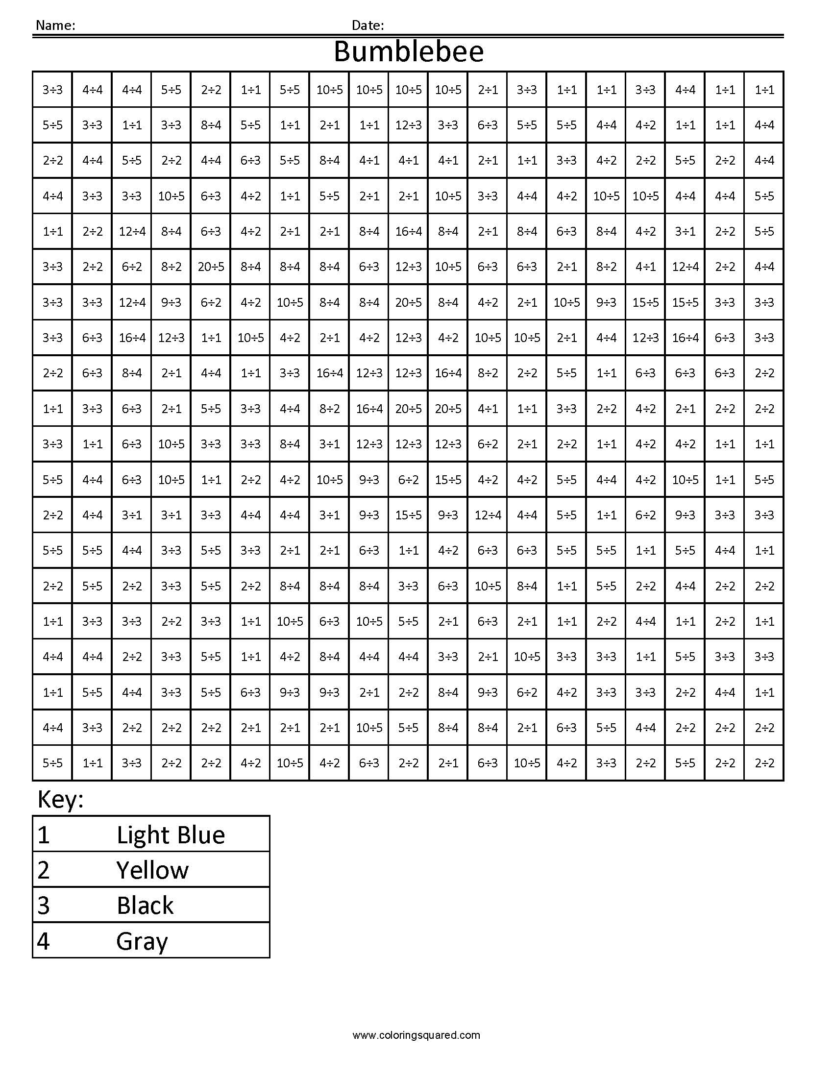 Coloring Squared Multiplication Worksheets