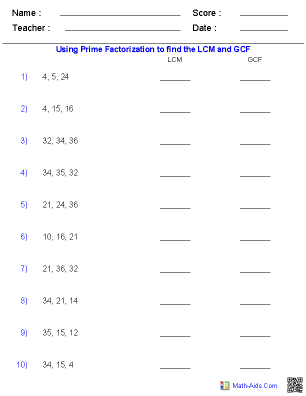 Gcf Of 4 Numbers Worksheet