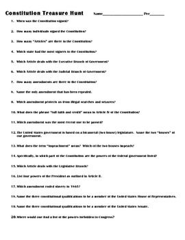 Constitution Scavenger Hunt Answer Key AP Government