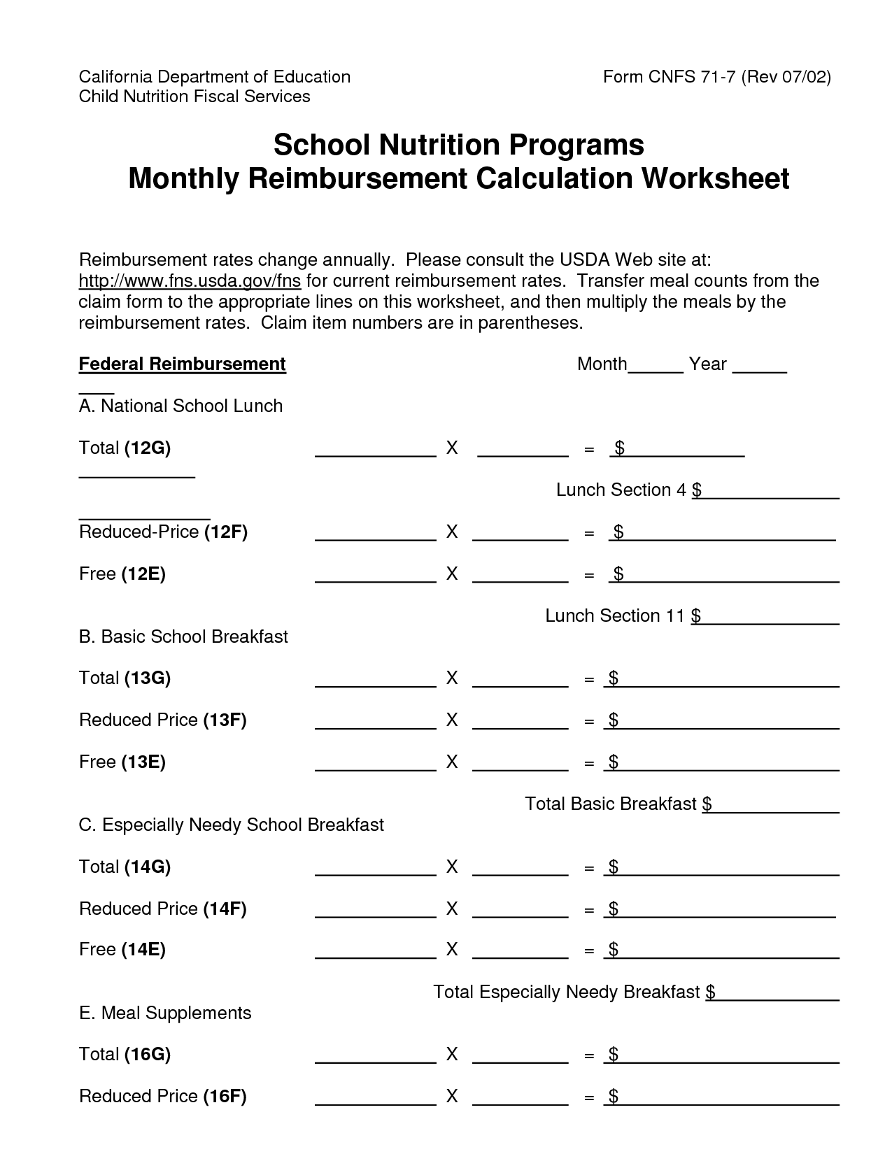 High School Free Printable Nutrition Worksheets