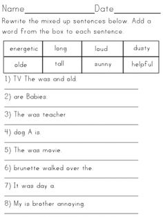 15 Best Images of Kindergarten Sentence Building Worksheets