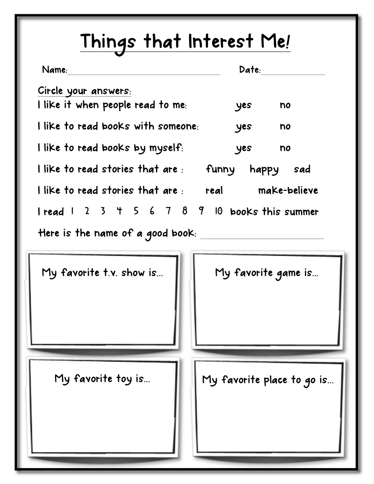 Kindergarten Student Interest Survey
