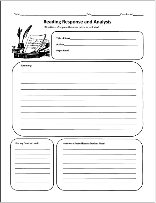 Middle School Reading Response Worksheets