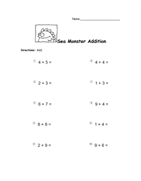 Monster Math Worksheets