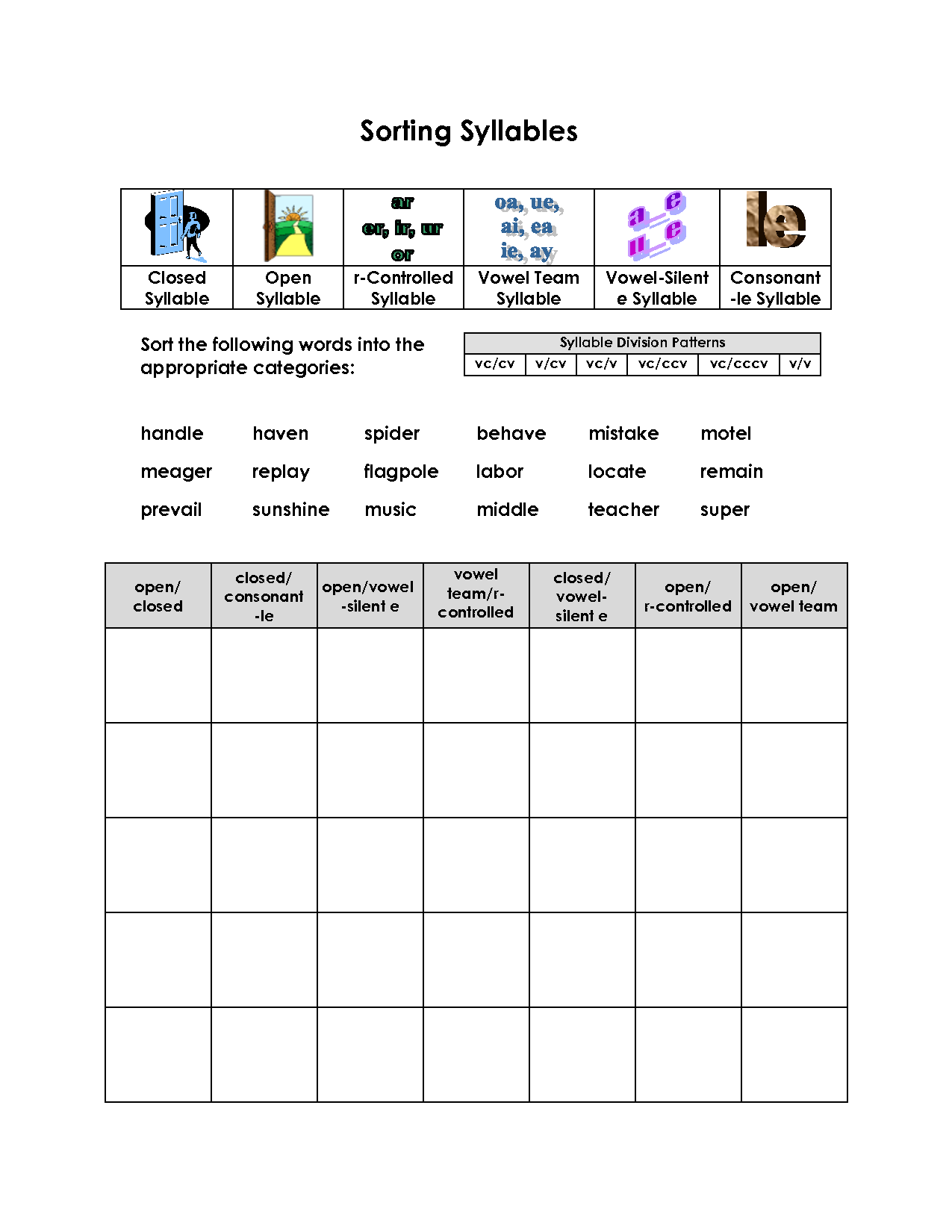 Free Printable Open Syllable Worksheets