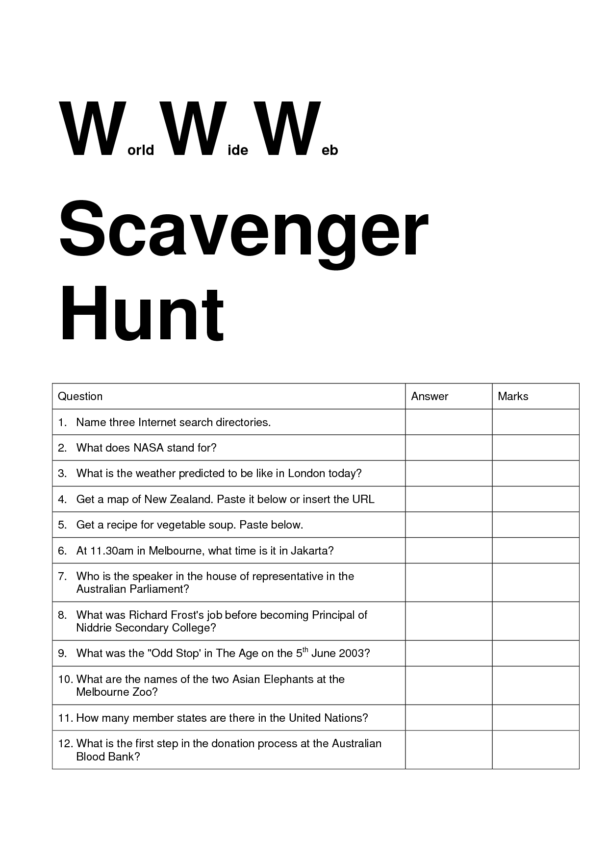 Scavenger Hunt Answer