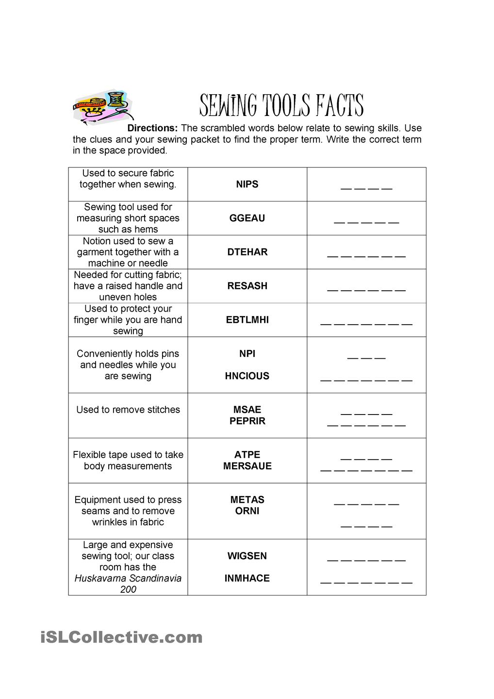 Parts Of A Sewing Machine Worksheet Answers