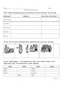 Ancient Greece Government Worksheet