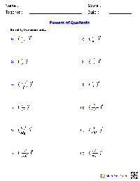 Powers and Exponents Worksheet