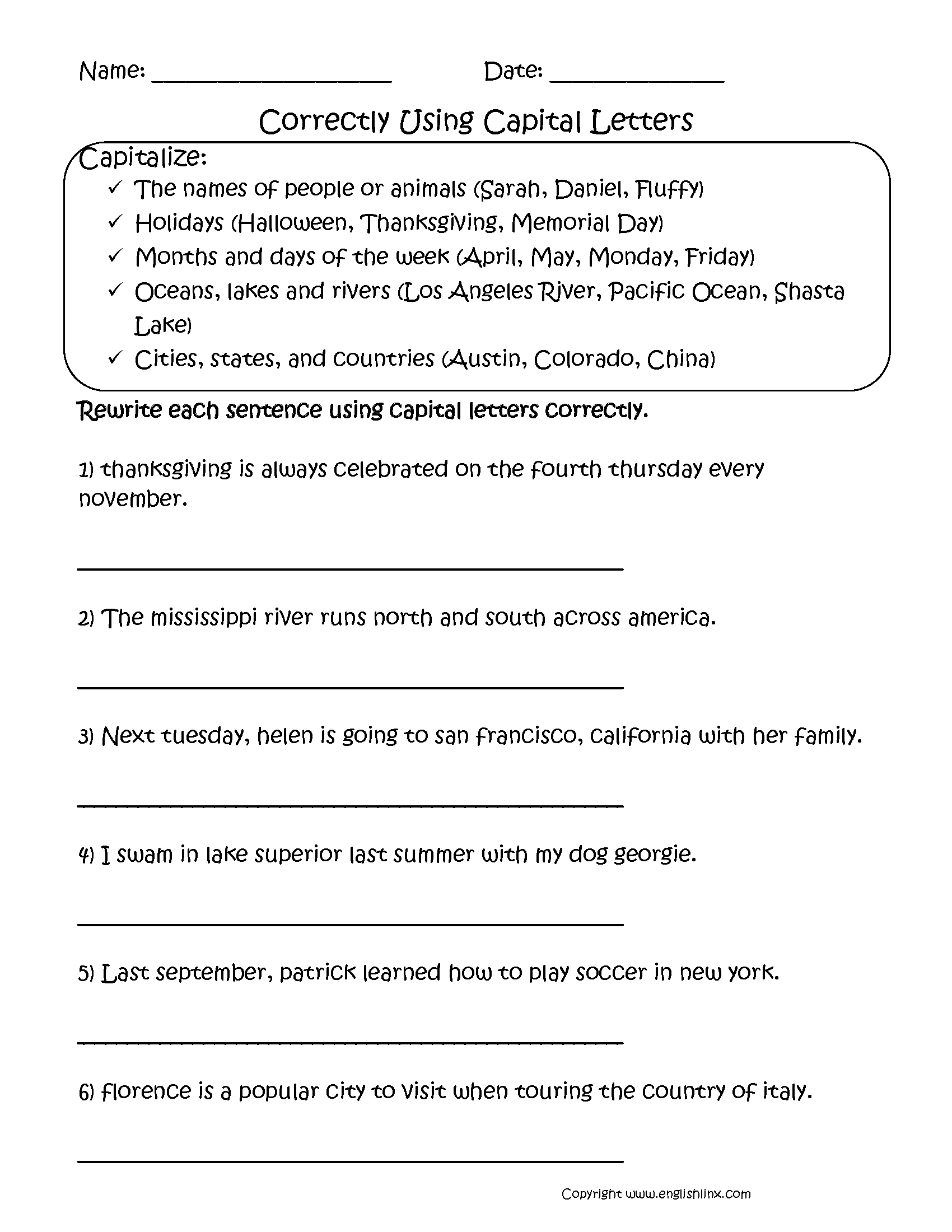 16 Best Images of 3rd Grade Capitalization Worksheets - Free Grammar
