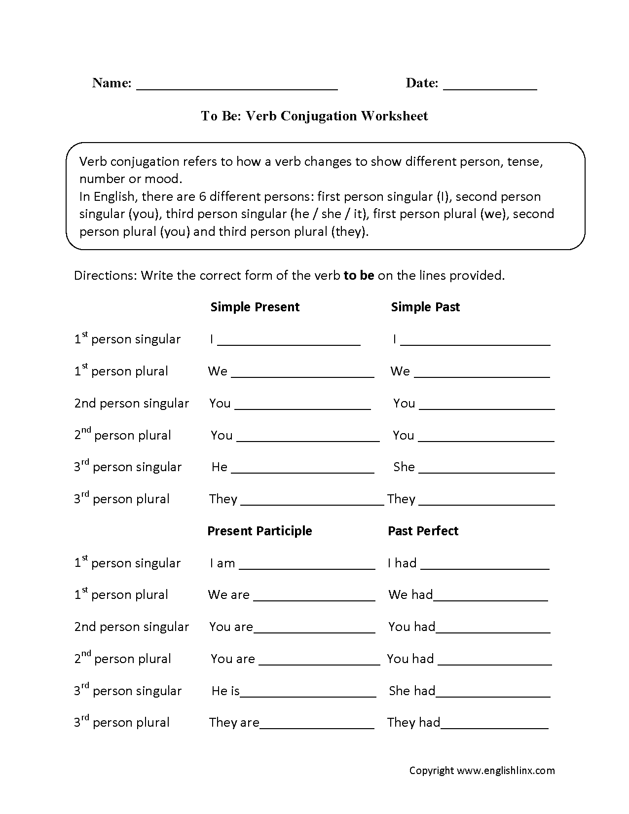 Verb Conjugation Worksheet