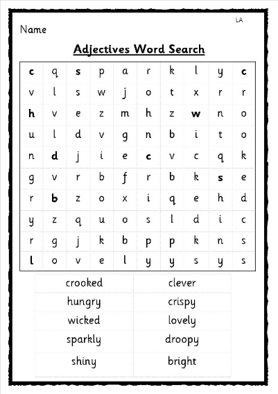Adjective and Verb Word Search
